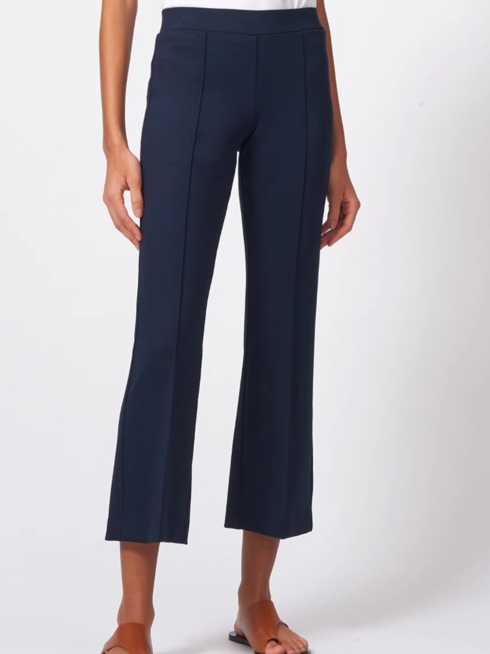 Kal Rieman Pintuck Navy Cropped Flair Stretch Ponte Pants XS